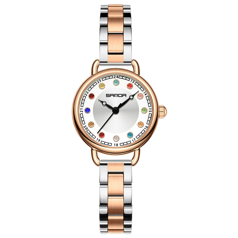 Elegant Malachite Quartz Watch with Crystal Stones - Luxury Women's