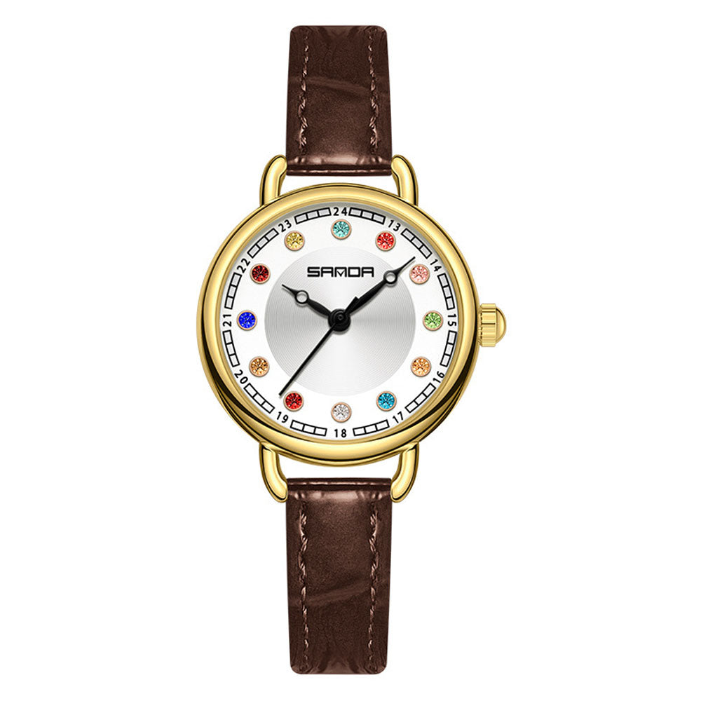 Elegant Malachite Quartz Watch with Crystal Stones - Luxury Women's
