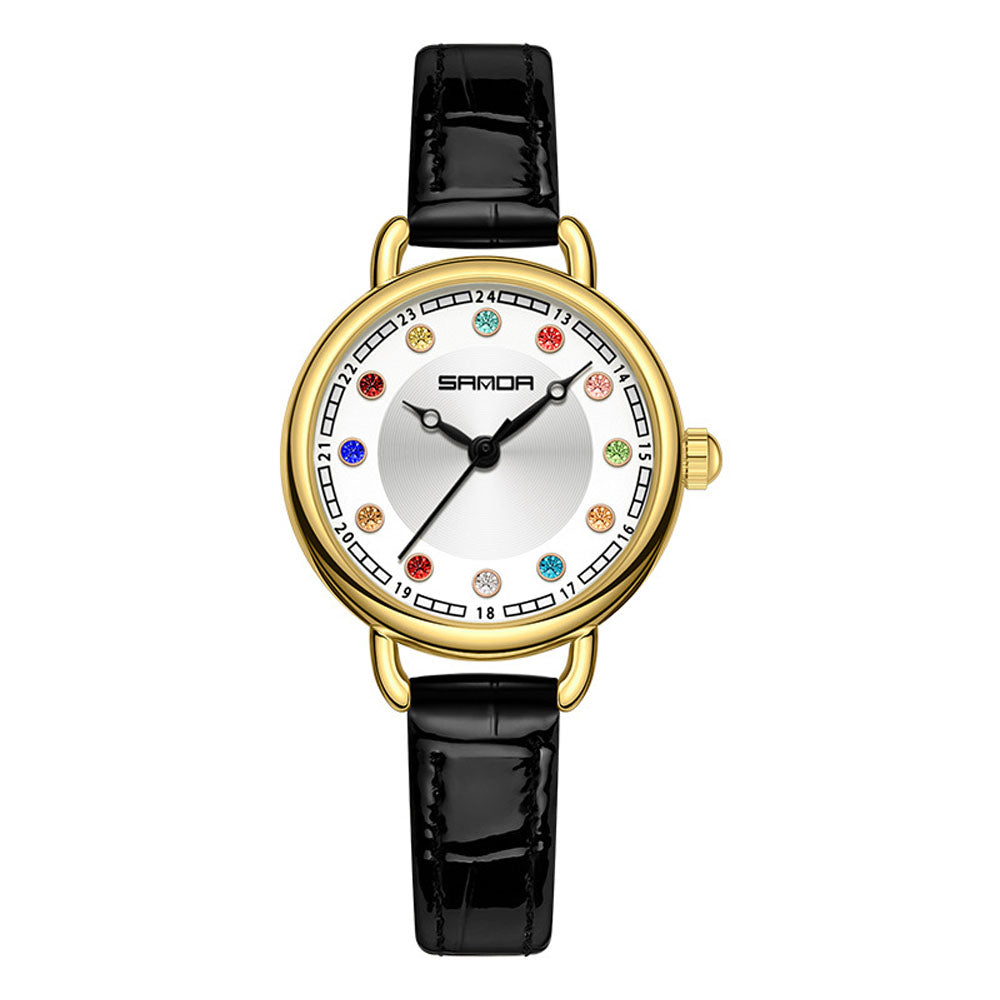 Elegant Malachite Quartz Watch with Crystal Stones - Luxury Women's