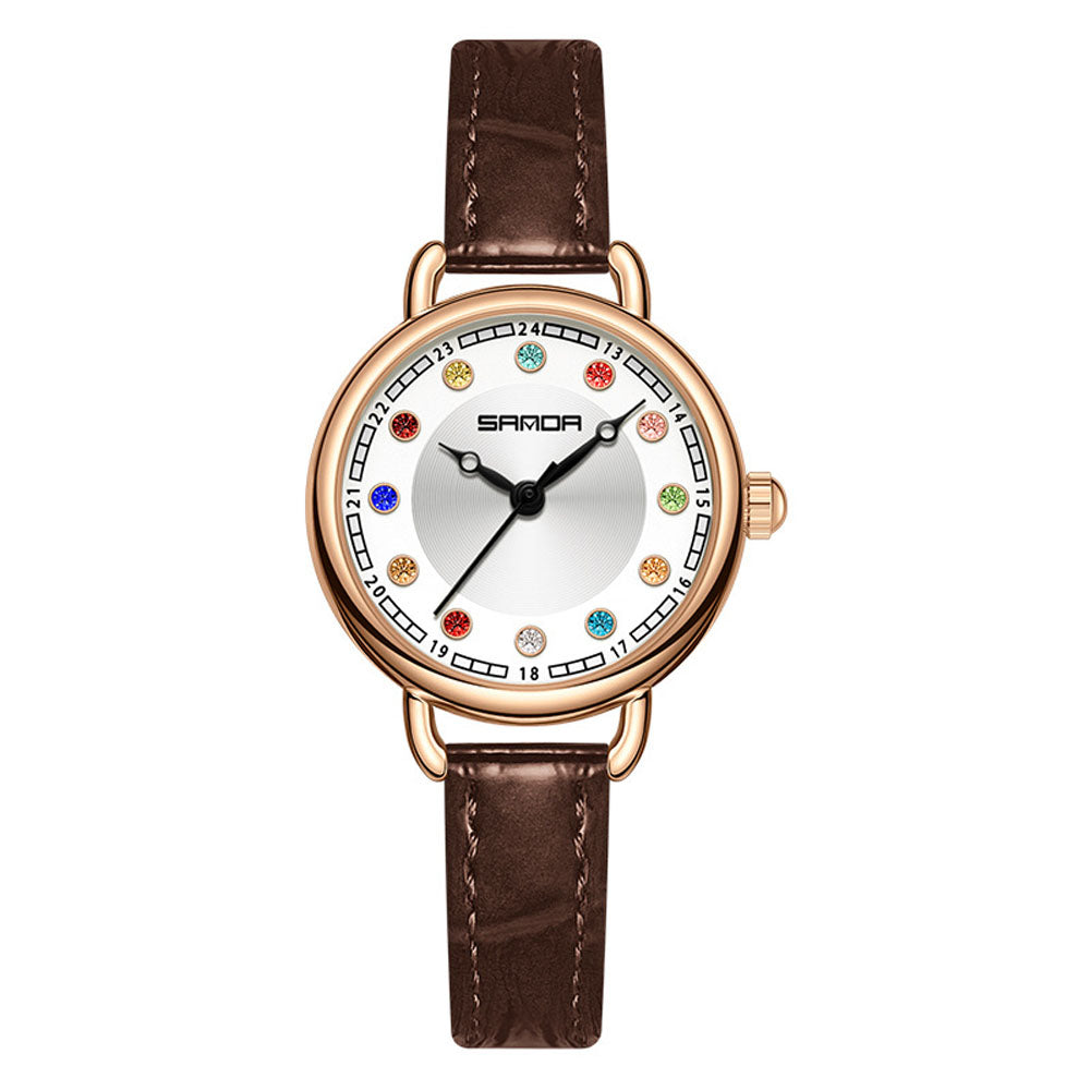Elegant Malachite Quartz Watch with Crystal Stones - Luxury Women's