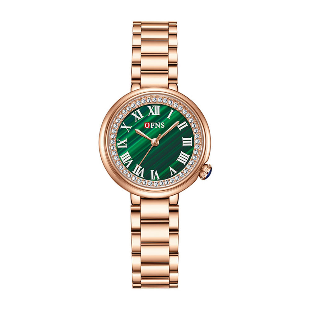 Elegant Malachite Quartz Watch with Crystal Stones - Luxury Women's