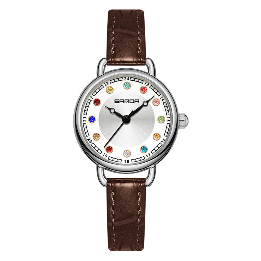 Elegant Malachite Quartz Watch with Crystal Stones - Luxury Women's