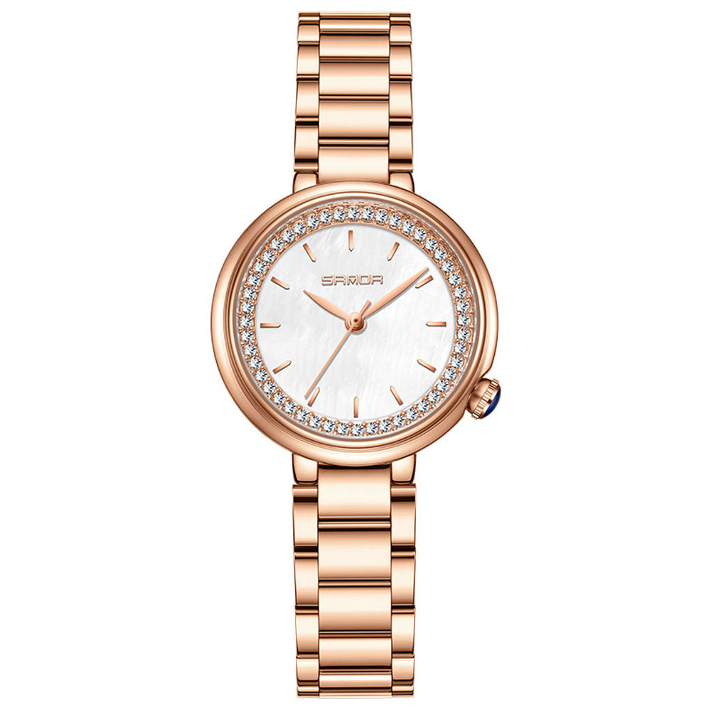 Elegant Malachite Quartz Watch with Crystal Stones - Luxury Women's
