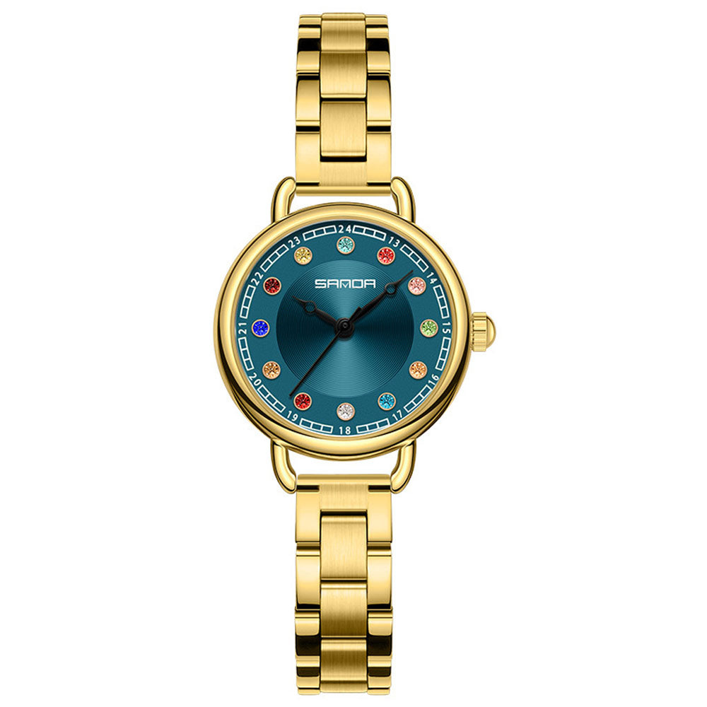 Elegant Malachite Quartz Watch with Crystal Stones - Luxury Women's
