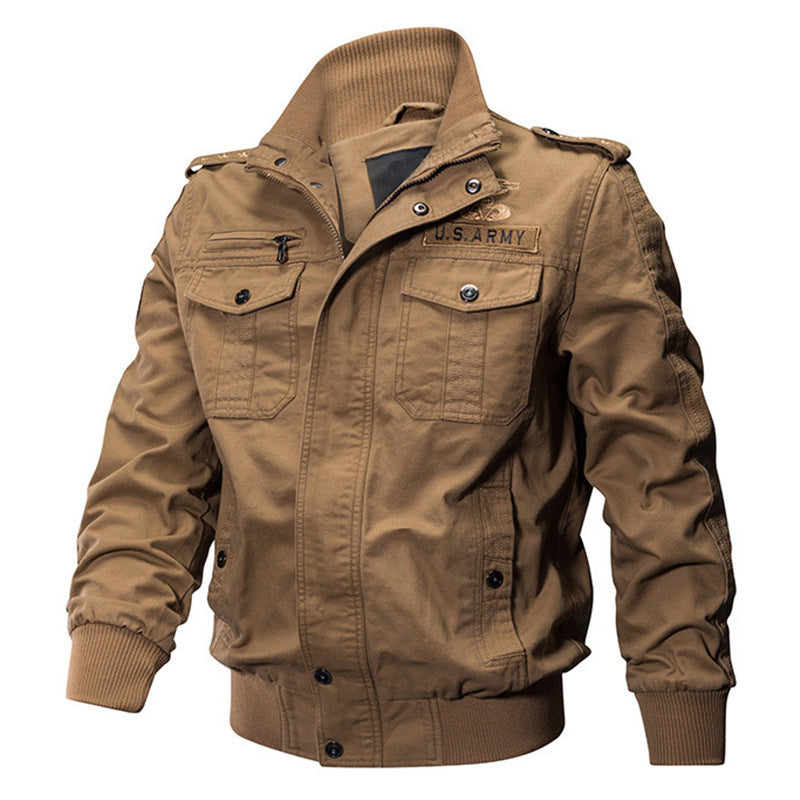 Men’s Autumn/Winter Fleece-Lined Army-Style Work Jacket