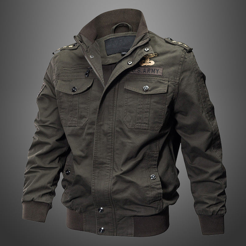 Men’s Autumn/Winter Fleece-Lined Army-Style Work Jacket