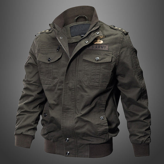 Men’s Autumn/Winter Fleece-Lined Army-Style Work Jacket