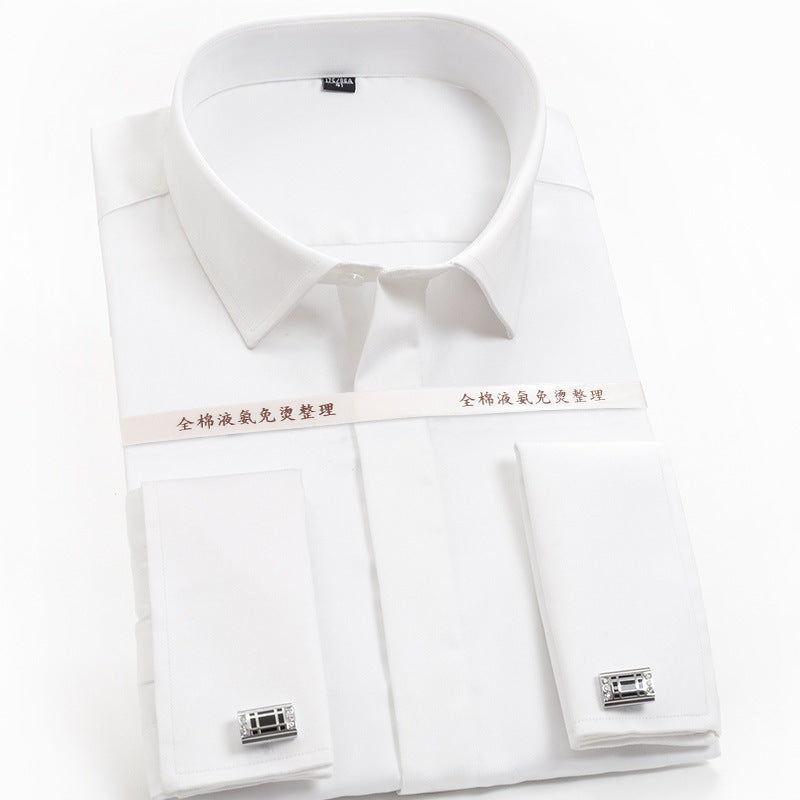 Golden Shield French Cufflinks Black Men's Shirt Long Sleeve Business Slim Formal Cotton Non-Ironing Men's Spring Shirt