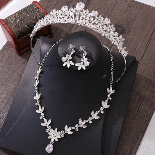 Wedding Jewelry, Bridal Crown, Necklace and Earrings Three-Piece Hair Accessory