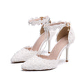 Buckle shallow mouth single pointed high heels female stiletto lace wedding shoes