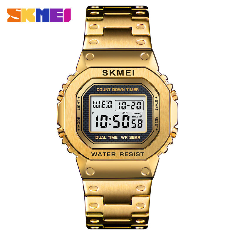 Moment Beauty SKMEI Vintage Square Dial Watch  Luminous Steel Belt Electronic Watch