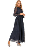 Stylish Stitching Long Sleeve Middle East Dress