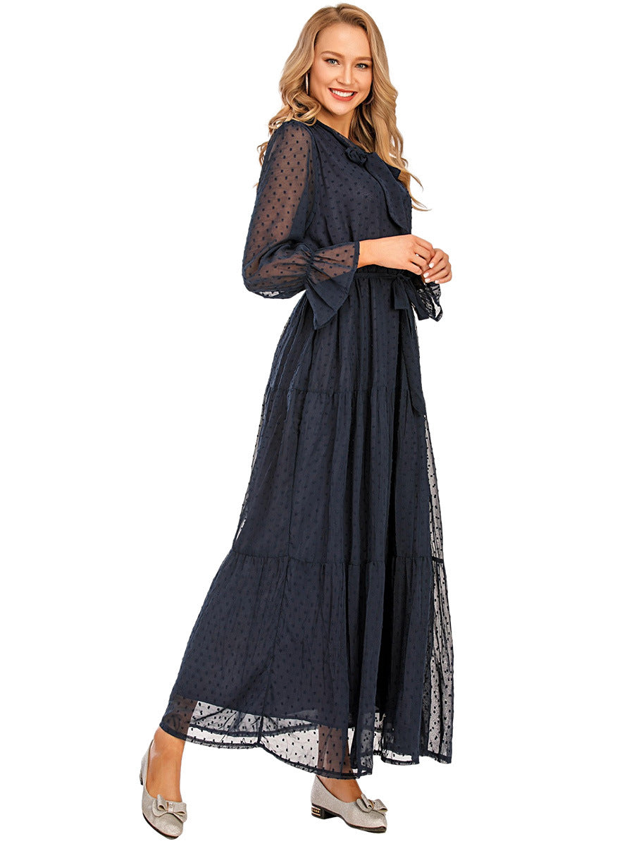 Stylish Stitching Long Sleeve Middle East Dress