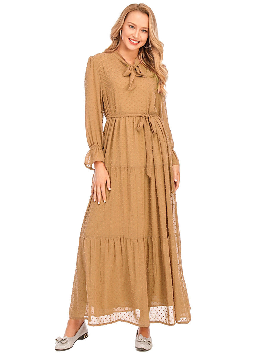 Stylish Stitching Long Sleeve Middle East Dress