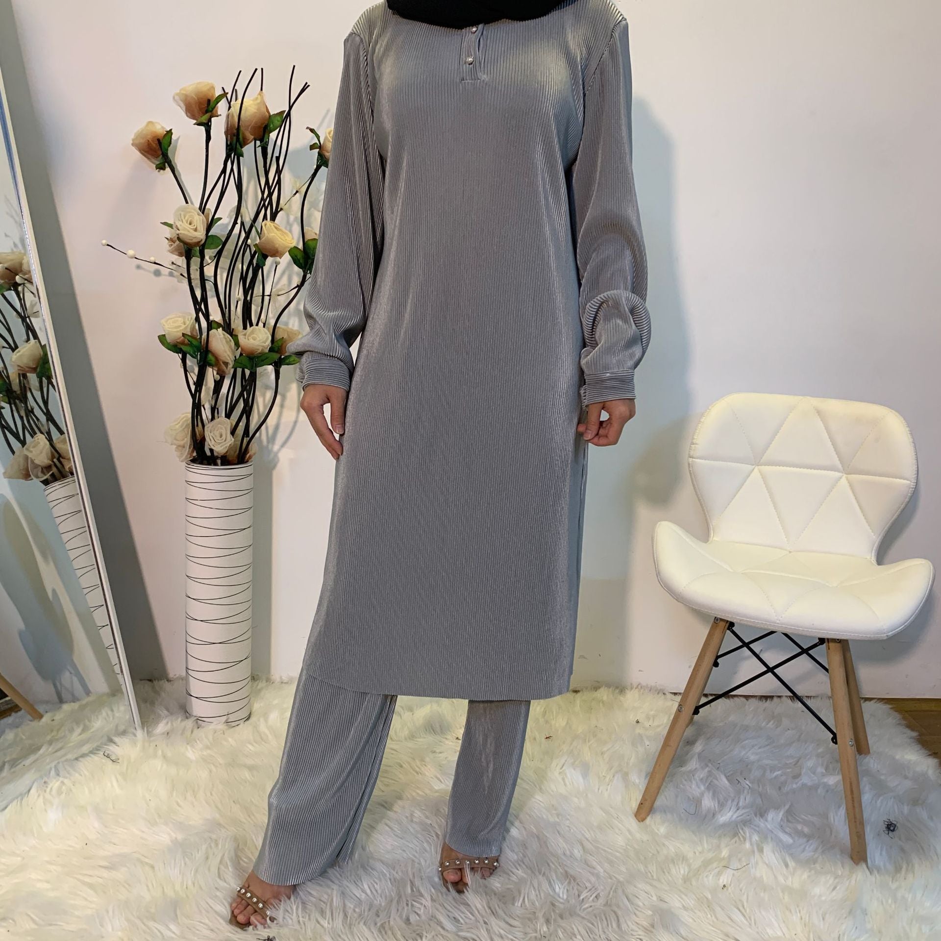 Elegant Pleated Muslim Women's Duo Set