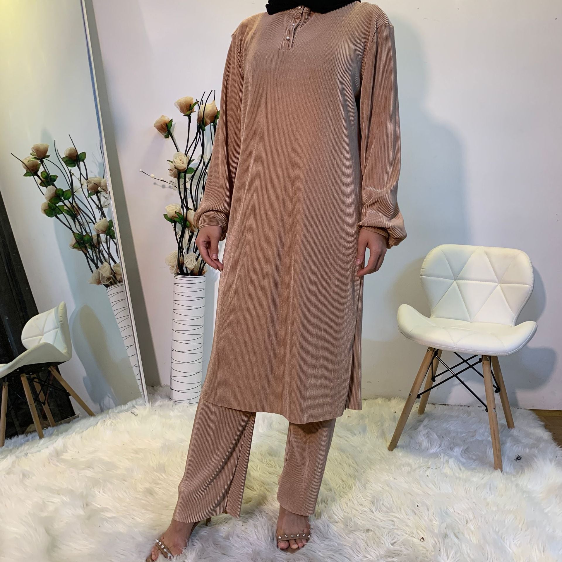 Elegant Pleated Muslim Women's Duo Set