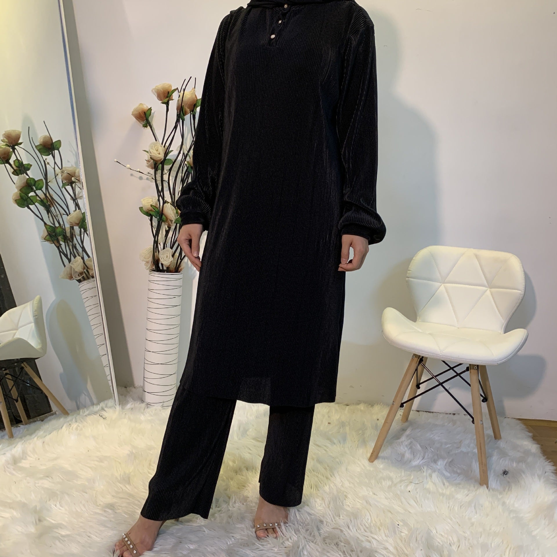Elegant Pleated Muslim Women's Duo Set