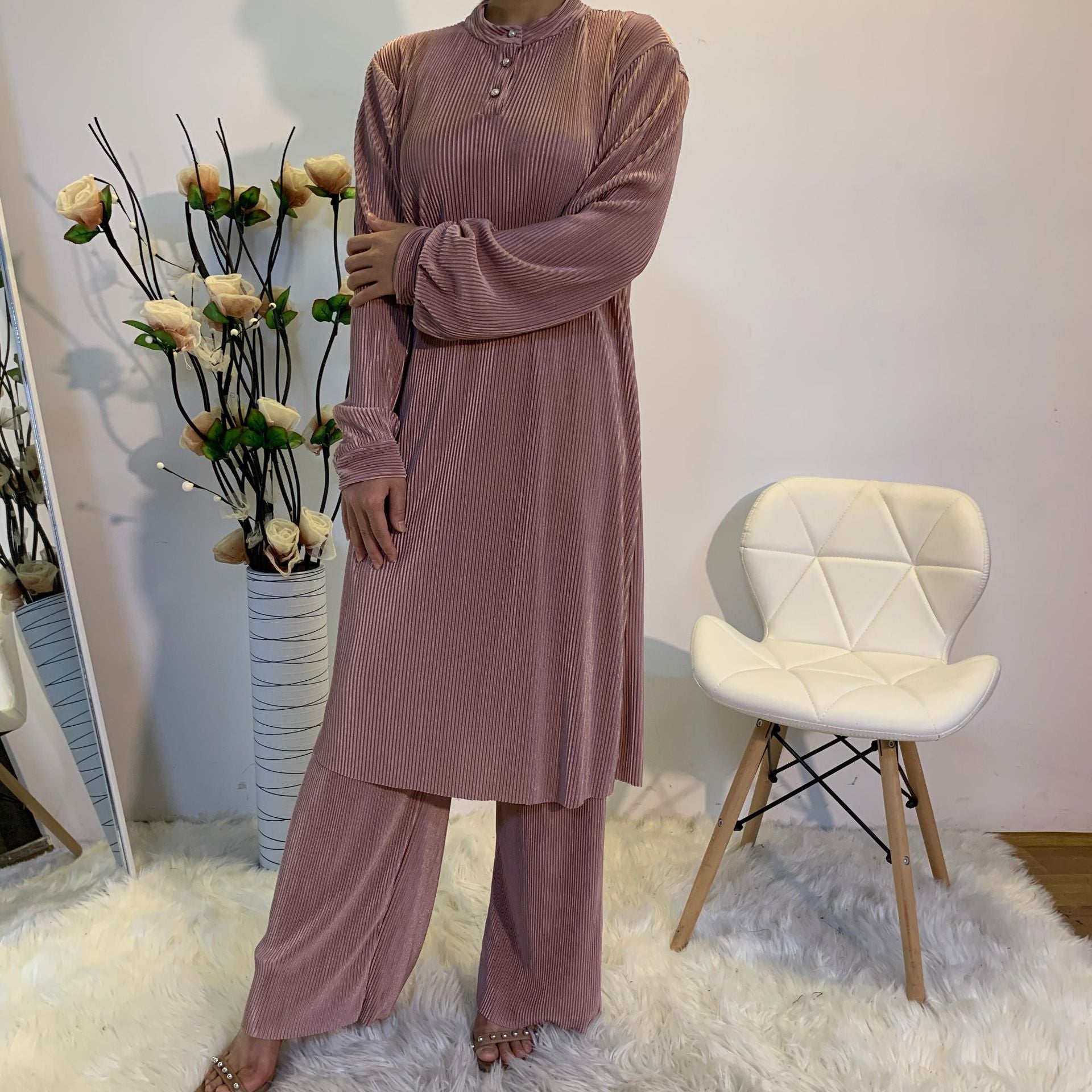 Elegant Pleated Muslim Women's Duo Set