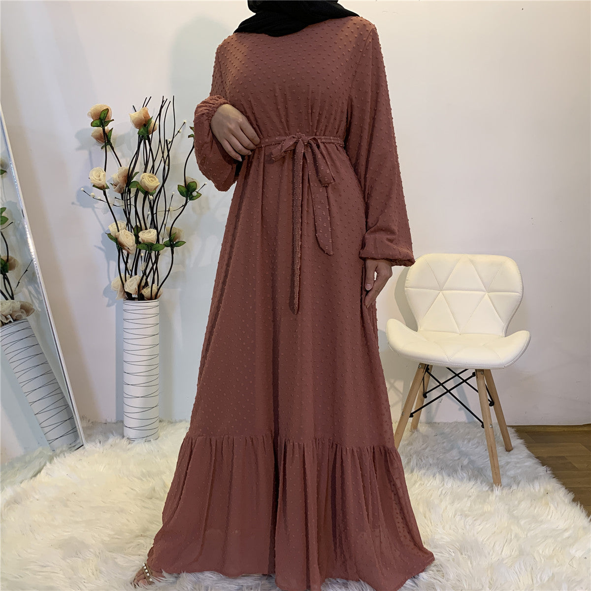 Trendy Stitching Long Sleeve Middle Eastern Dress