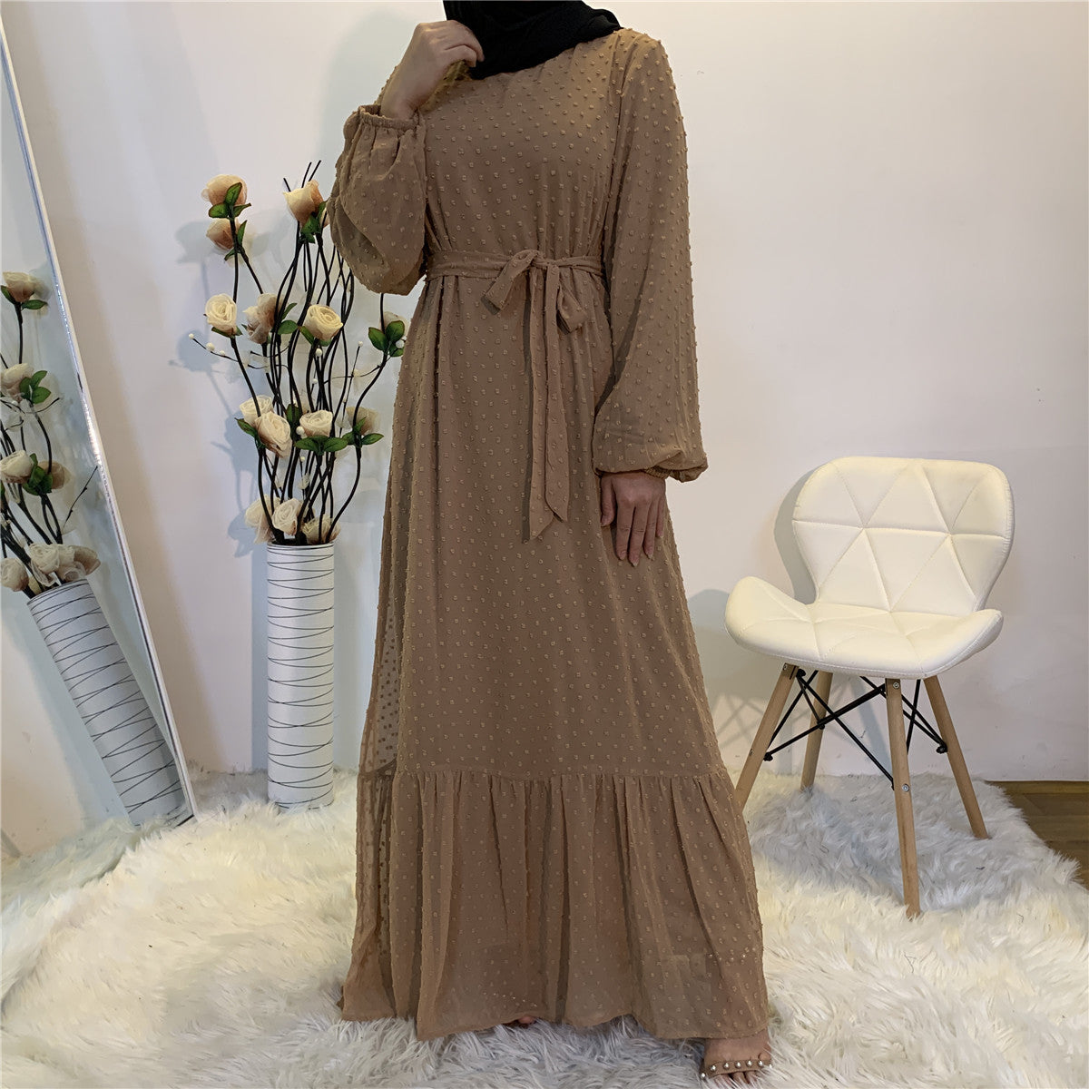 Trendy Stitching Long Sleeve Middle Eastern Dress