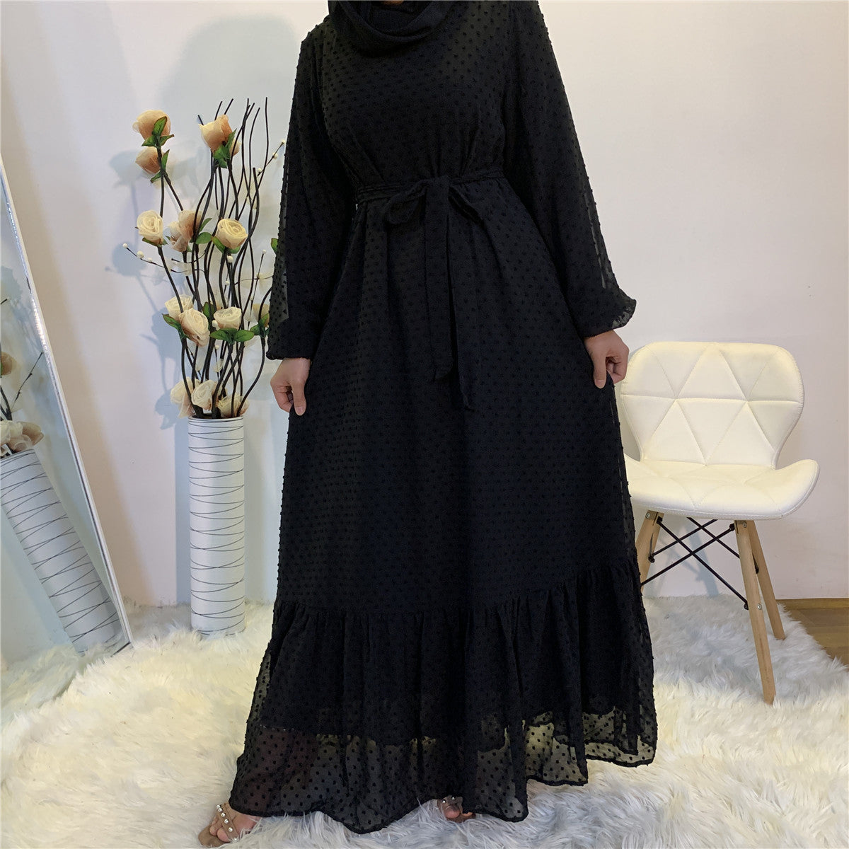 Trendy Stitching Long Sleeve Middle Eastern Dress