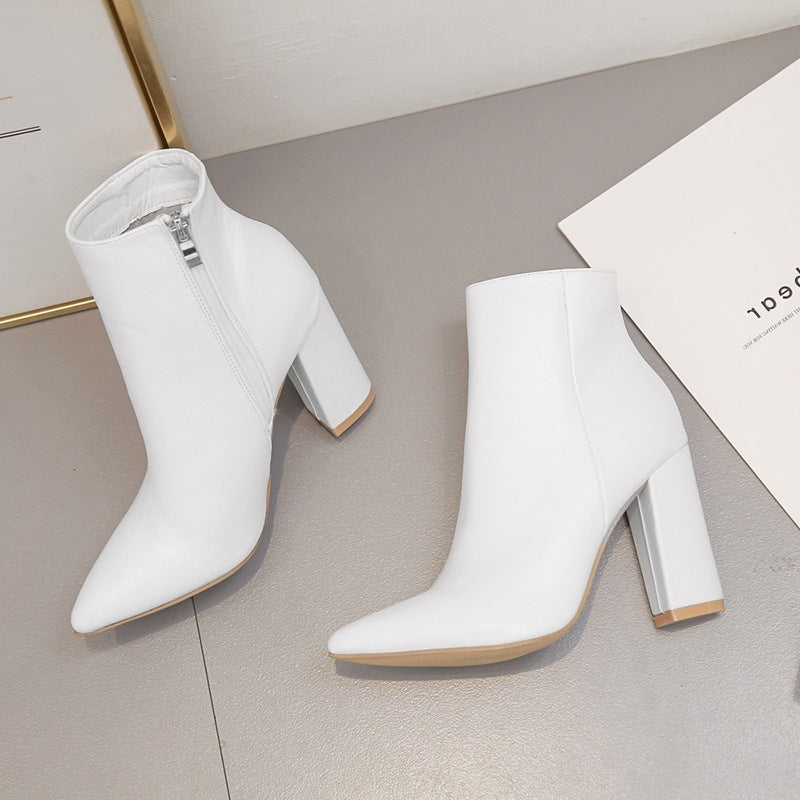 Boots pointed toe white high heel martin boots