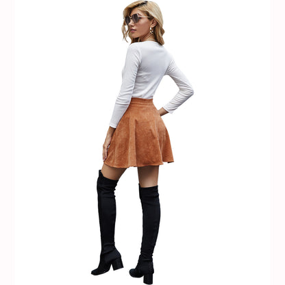 Women's Retro Corduroy High Waist Short Skirt