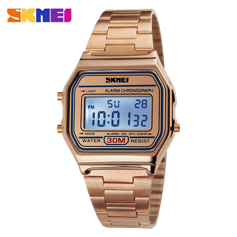 Mens Vintage Square Alloy Watch  Waterproof Steel Band Thin Fashion Electronic Watch