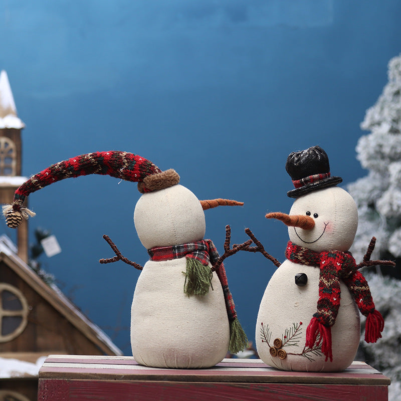 Festive Snowman Linen Doll Ornament