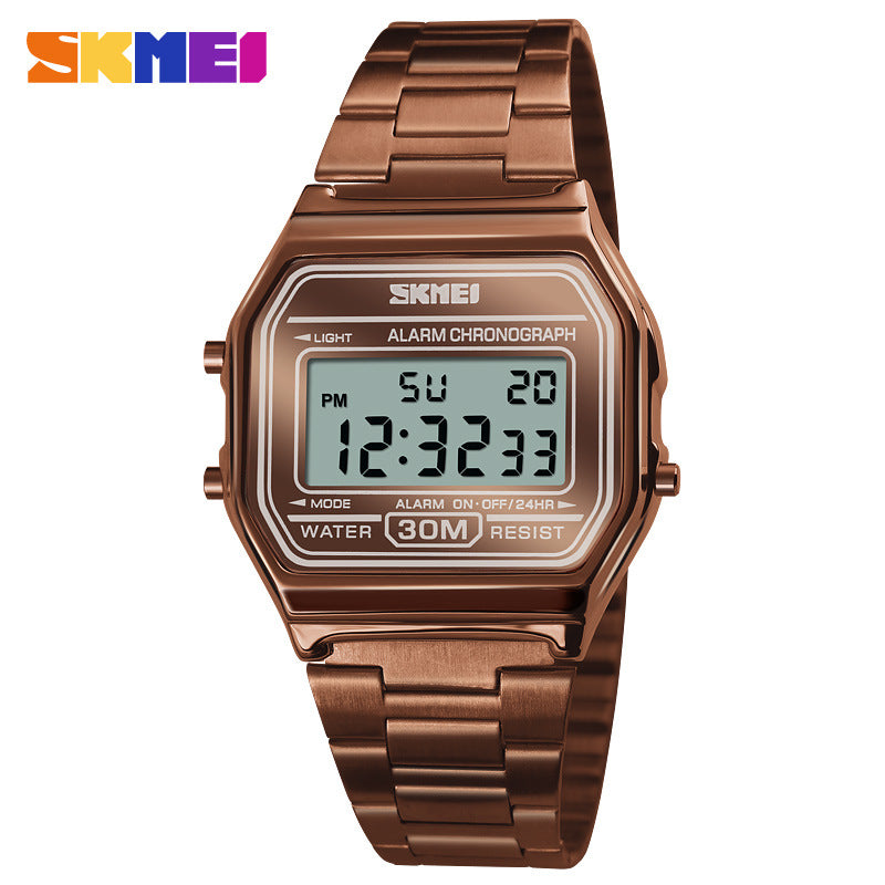 Mens Vintage Square Alloy Watch  Waterproof Steel Band Thin Fashion Electronic Watch