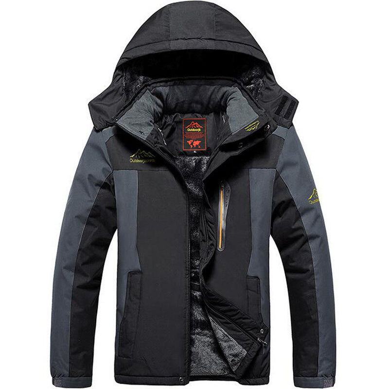 Mens Plus Size Outdoor Velvet Jacket  Thick Weatherproof Cotton Hiking Coat