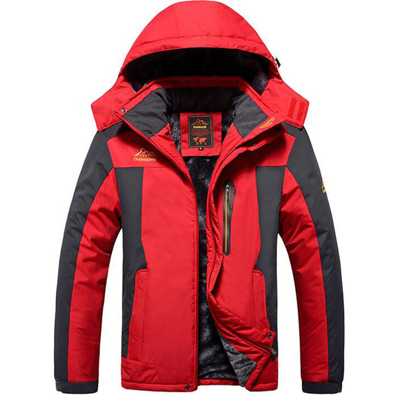 Mens Plus Size Outdoor Velvet Jacket  Thick Weatherproof Cotton Hiking Coat