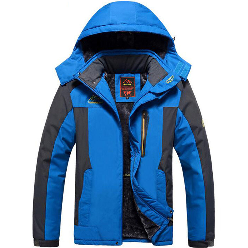Mens Plus Size Outdoor Velvet Jacket  Thick Weatherproof Cotton Hiking Coat