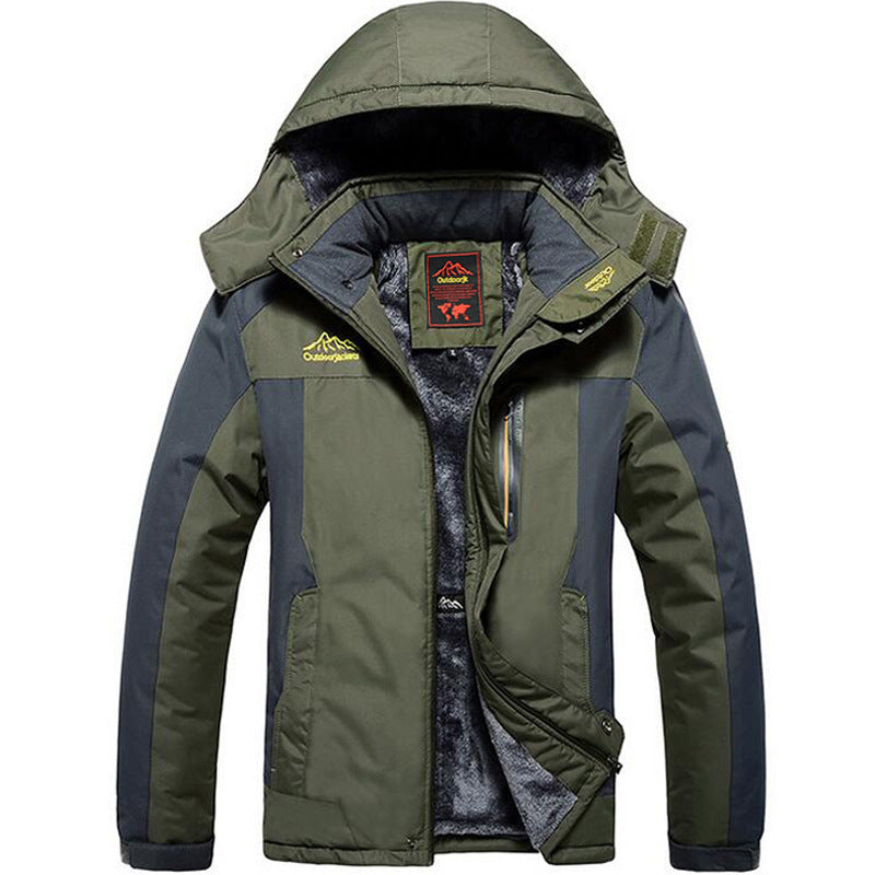 Mens Plus Size Outdoor Velvet Jacket  Thick Weatherproof Cotton Hiking Coat