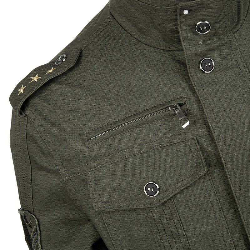 Men’s Autumn/Winter Fleece-Lined Army-Style Work Jacket