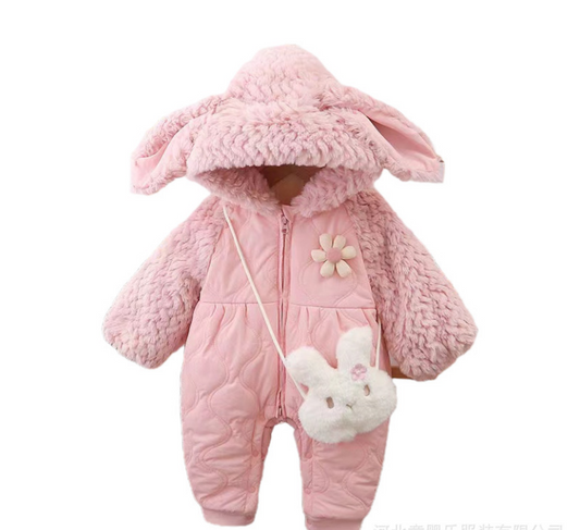 Warm Quilted Winter Jumpsuit for Baby Girls