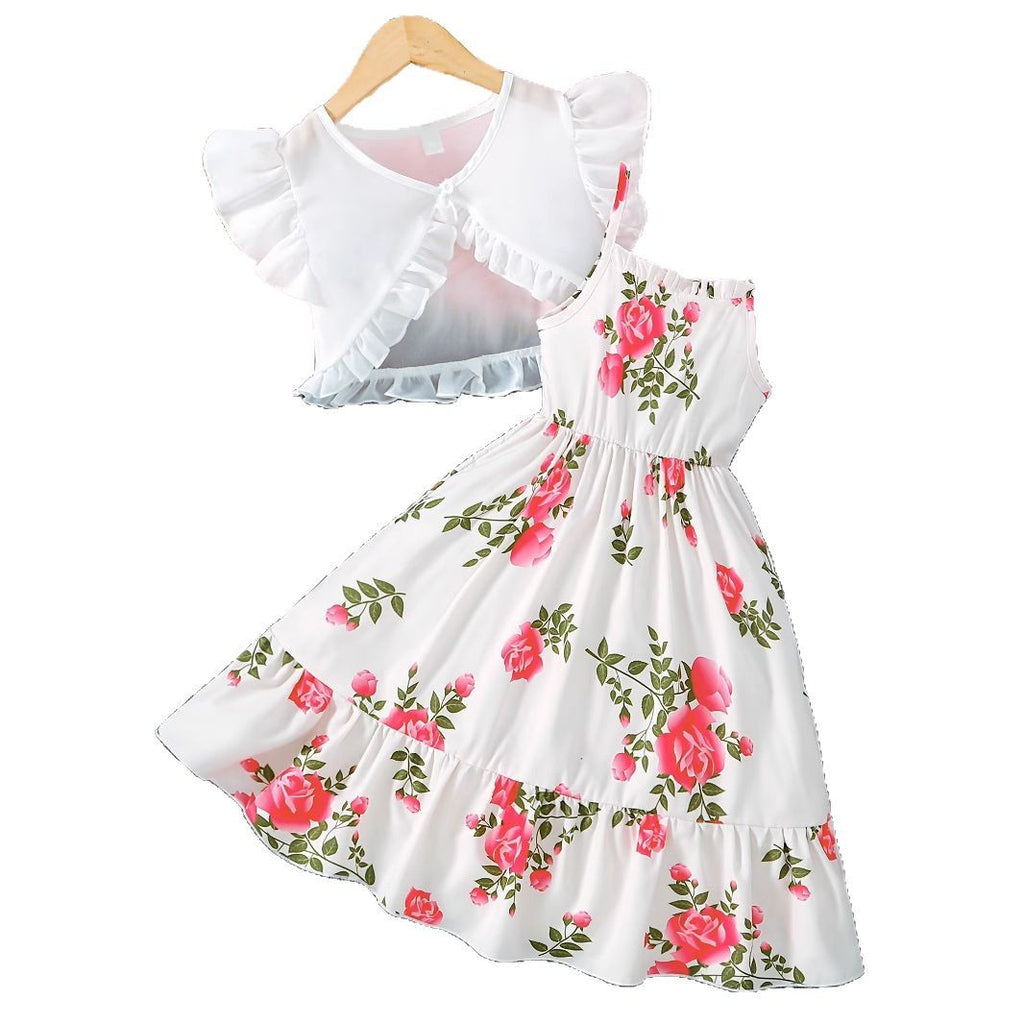 Girls' Floral Suspenders Dress