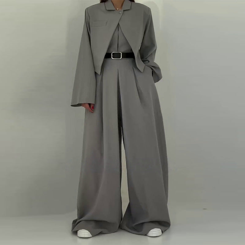 Women's Long Sleeve Jumpsuit Set with Belt