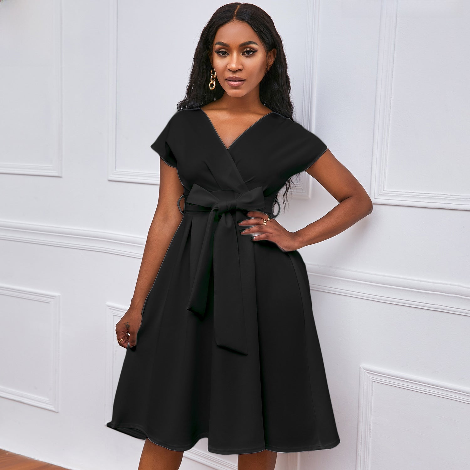 Women's Plus Size Solid Color Deep V Neck Big Swing Sexy Small dress