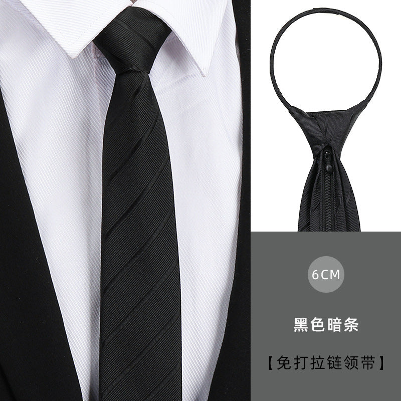 Tie men's formal wear business black glossy narrow zipper professional wedding groom korean zipper hand tie