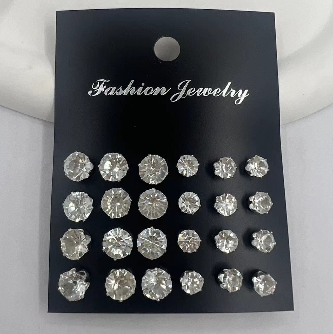 Crystal zircon card set 12 pairs of studs