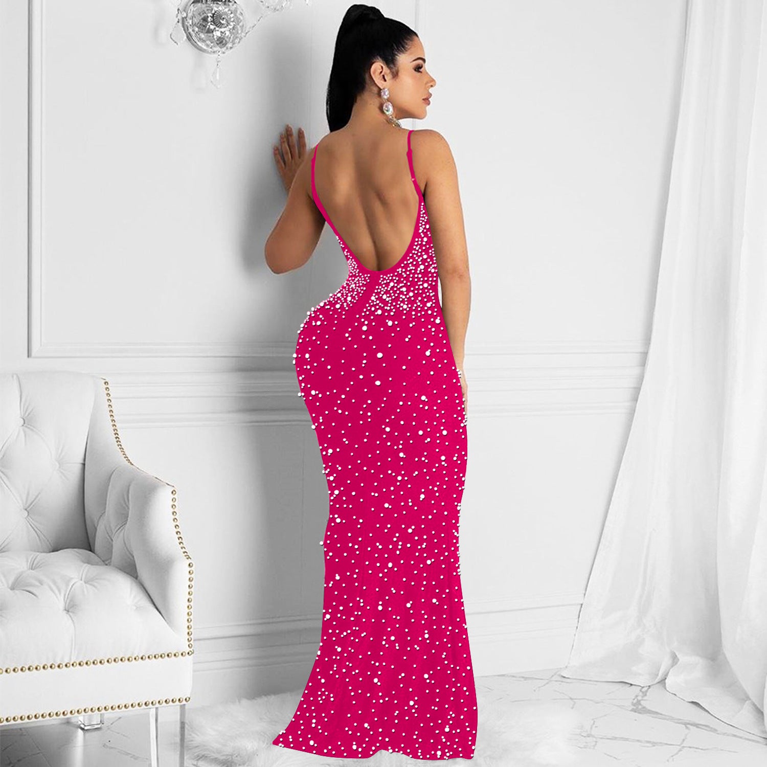 Hot Diamond Sexy Suspenders Sleeveless Long Dress