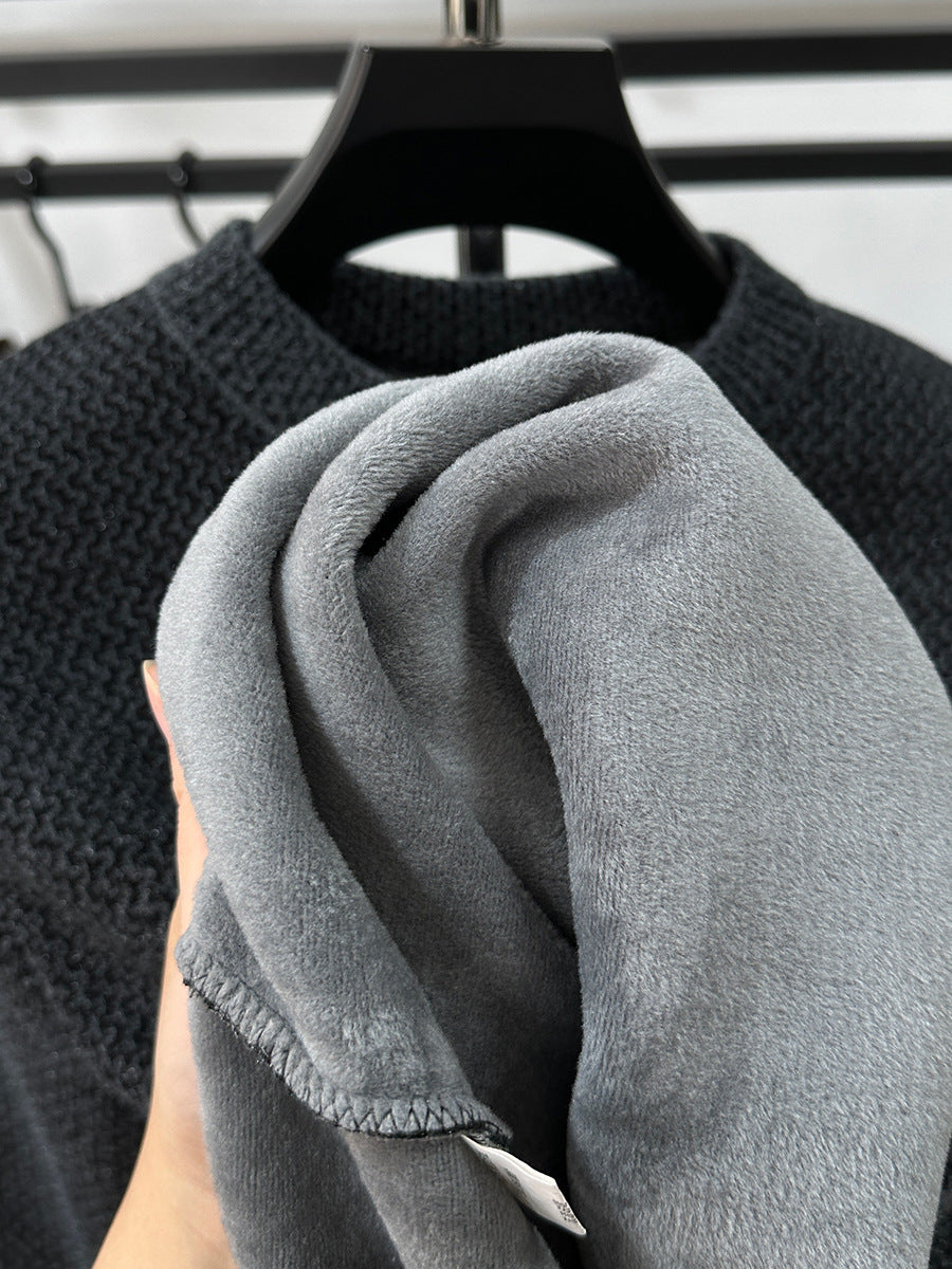 Men's Winter Fleece Pullover Sweater  Warm Round Neck Casual Sweatshirt