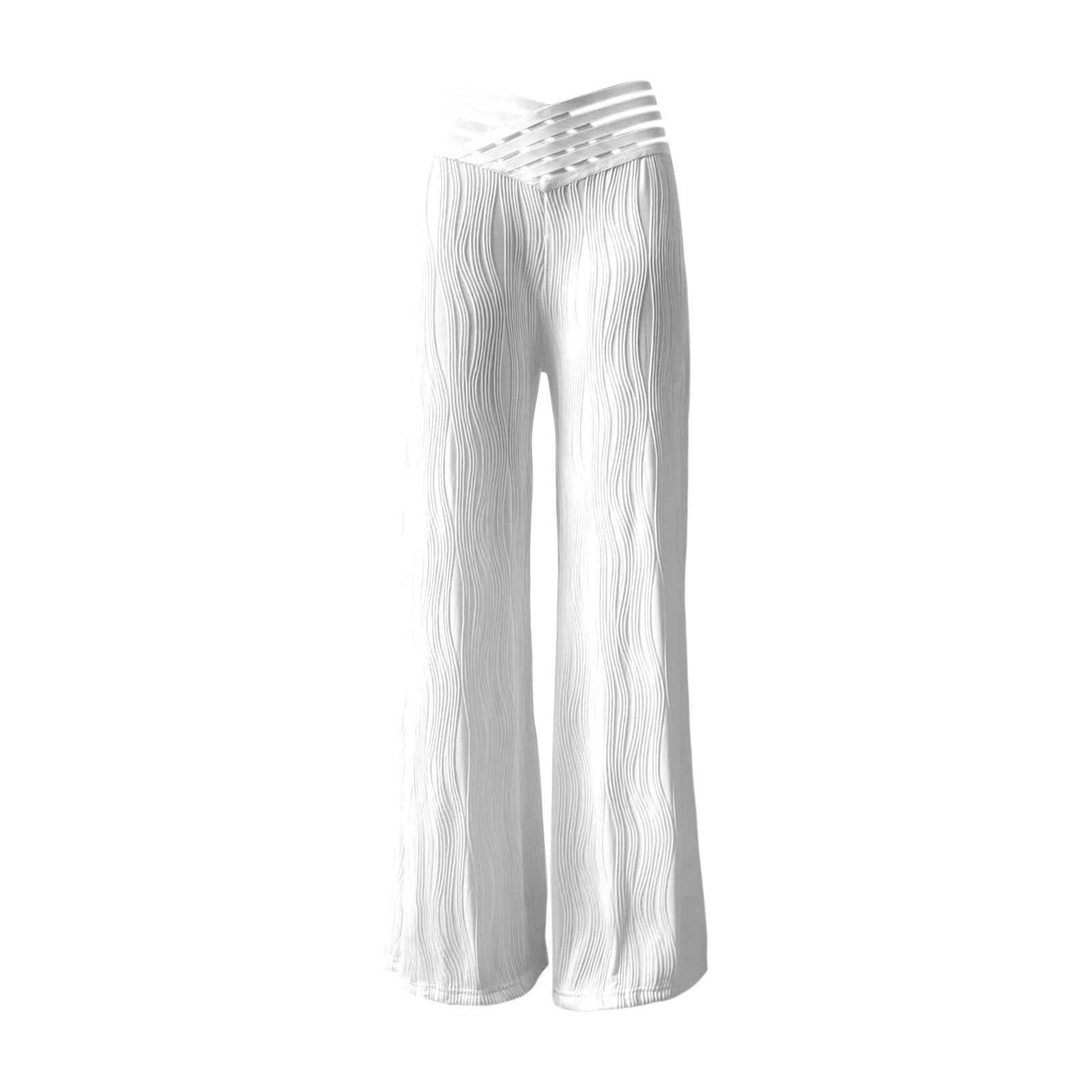 Women's high-waisted slacks, draped pleated cut-out water ripple wide-leg trousers