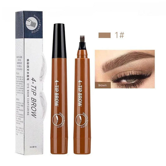 Four-headed eyebrow pencil: waterproof and sweat-proof non-fading black brown liquid eyebrow pencil 4 prong eyebrow pencil