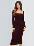 New hip long skirt temperament square neck long dress