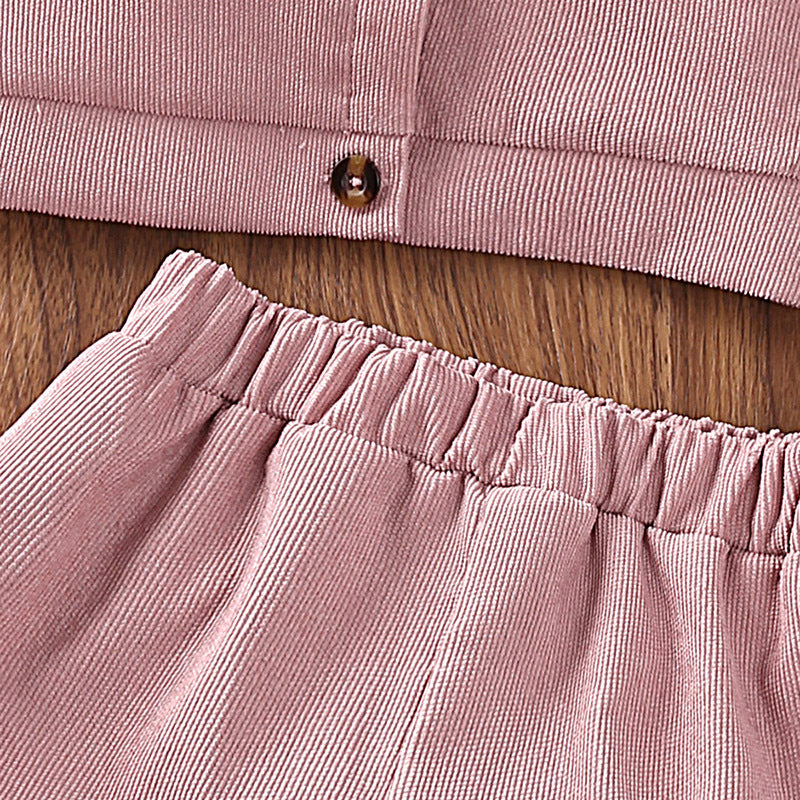 Girls' Stylish Summer Outfit - Short-Sleeve Shirt & Shorts Two-Piece Set