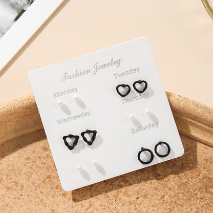 Hot Pearl Stud Earrings Set - Simple Design, Versatile Alloy Jewelry