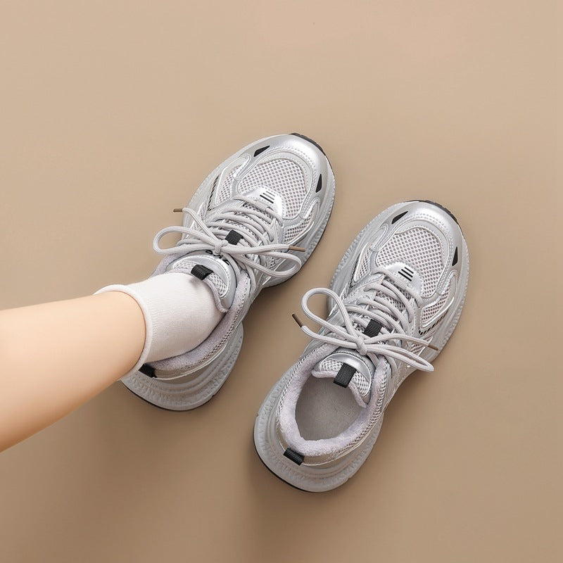 ZHR Women's Thick Sole Fleece Sneakers  Warm Height-Increasing Casual Shoes
