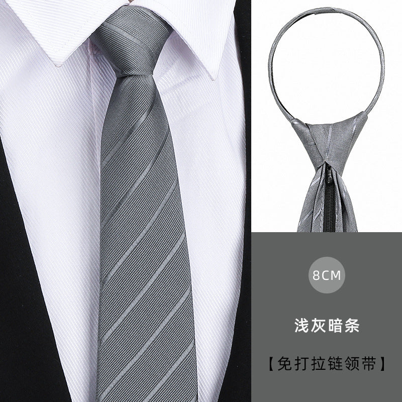 Tie men's formal wear business black glossy narrow zipper professional wedding groom korean zipper hand tie